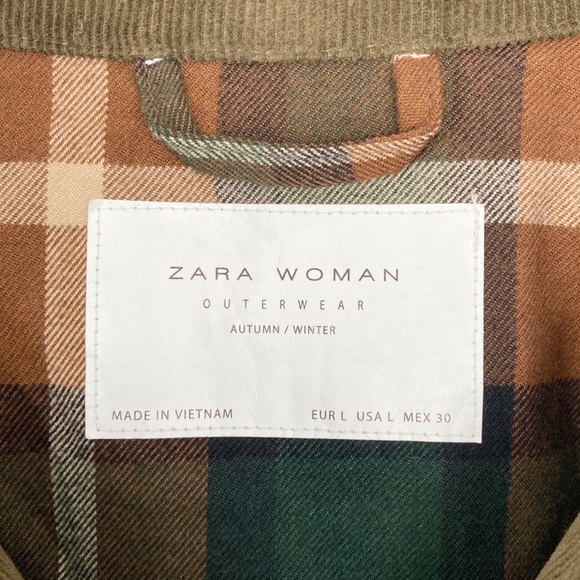 ZARA Waxed Utility Jacket Parka L Field Green Hood - Picture 5 of 8